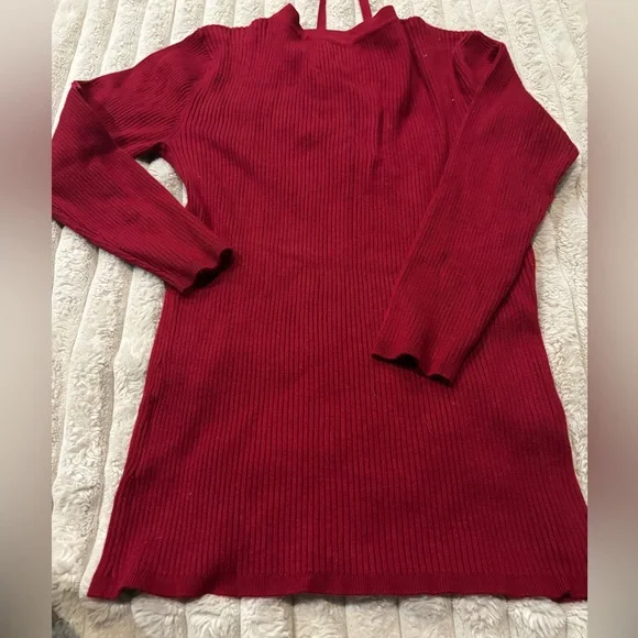Lace-Up Ribbed Knit Sweater Tunic - Red New York & co - Picture 4 of 4